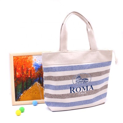 Factory customized wholesale new paper rope canvas woven zipper storage bag beautiful ladies beach handbag