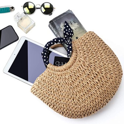 Retro Handbag Rattan Woven Summer Beach Shoulder Bags Tote Women Straw Bag