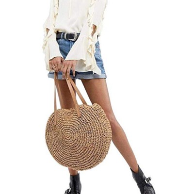 Summer Bali Bohemian Beach Circle Handbag Woven Handmade Round Rattan Straw Bag