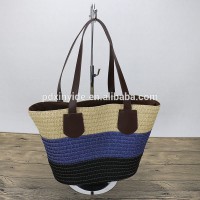 China supplier women straw hand bag stripe beach tote bag